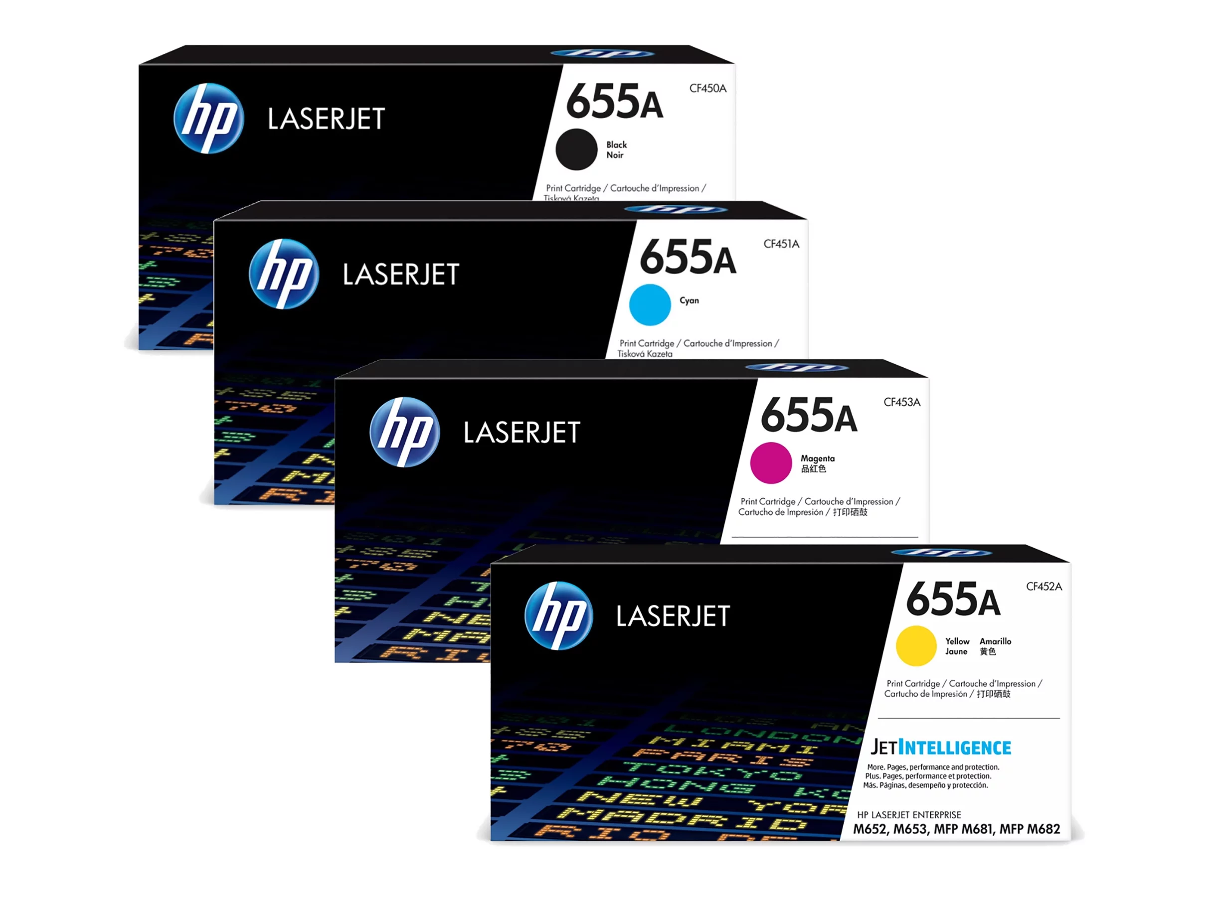 HP 655A Genuine Color Laserjet Toner Set, Cyan, Magenta, Yellow and Black, (CF450A. CF451A, CF452A, CF453A)