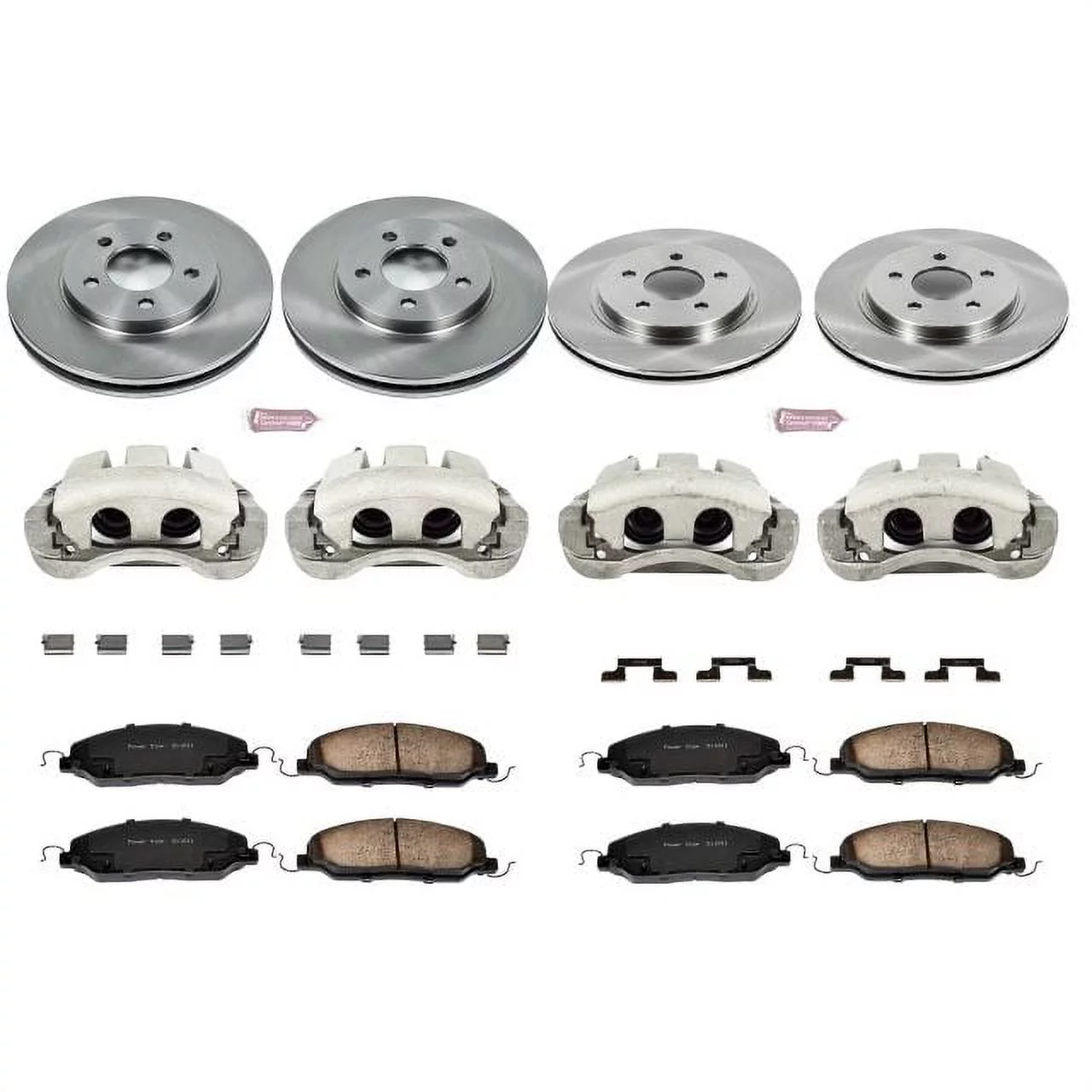Power Stop Front and Rear Stock Replacement Brake Pad and Rotor Kit with Calipers KCOE1383 Fits 2007 Ford Mustang