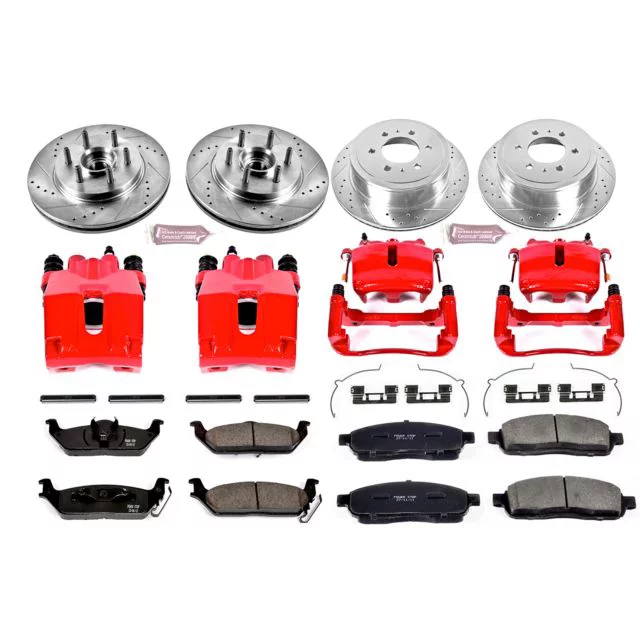 Power Stop Front and Rear Z23 Evolution Brake Pad and Rotor Kit with Red Powder Coated Calipers KC1940A