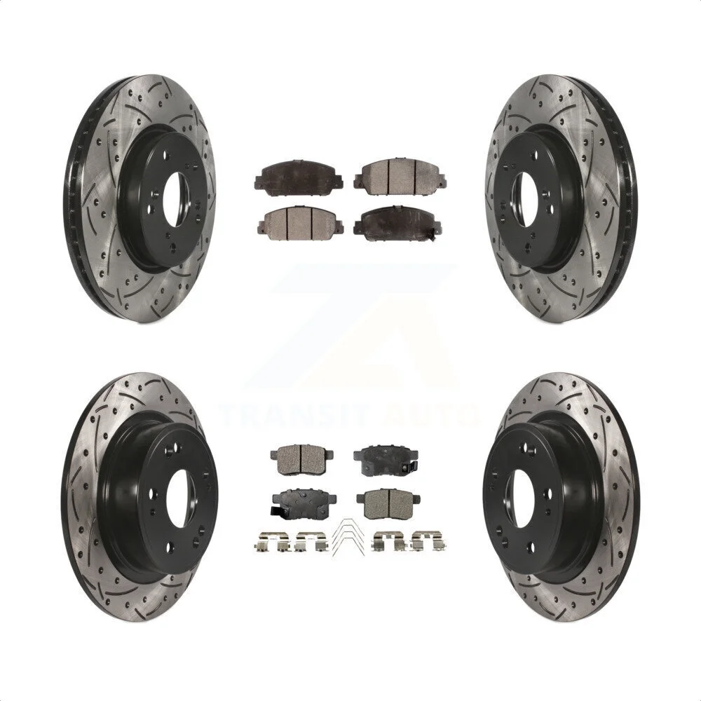 Transit Auto - Front Rear Coated Drilled Slotted Disc Brake Rotors And Ceramic Pads Kit For Honda Accord KDT-100398
