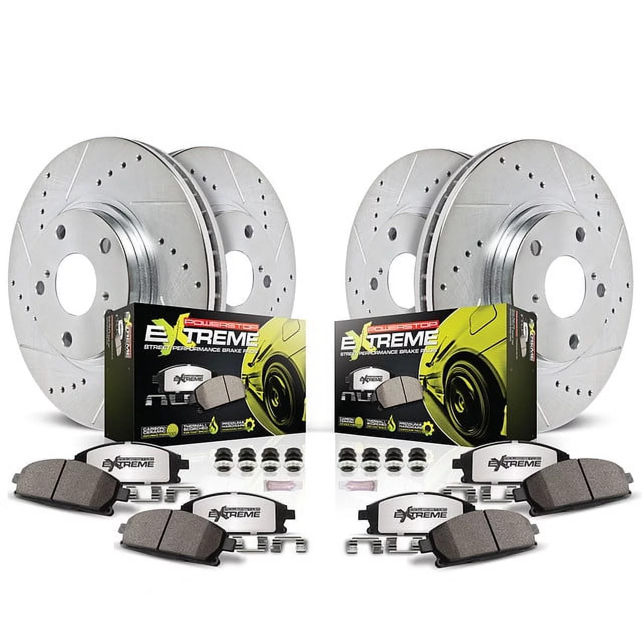 Power Stop Front and Rear Z26 Street Warrior Brake Pad and Rotor Kit K2899-26 Fits 1993 Ford Mustang