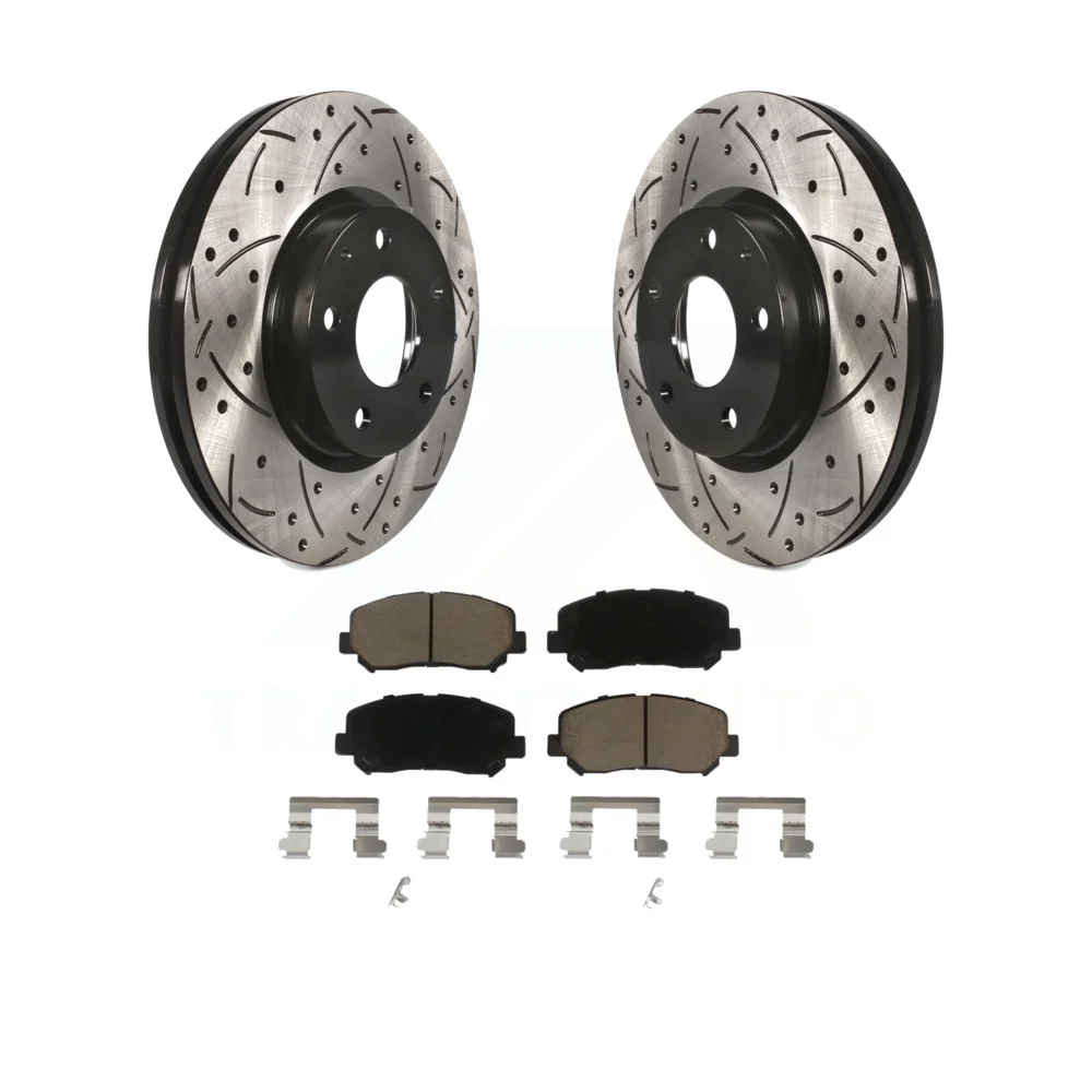 Transit Auto - Front Coated Drilled Slotted Disc Brake Rotors And Ceramic Pads Kit For 2013-2015 Mazda CX-5 KDC-100176