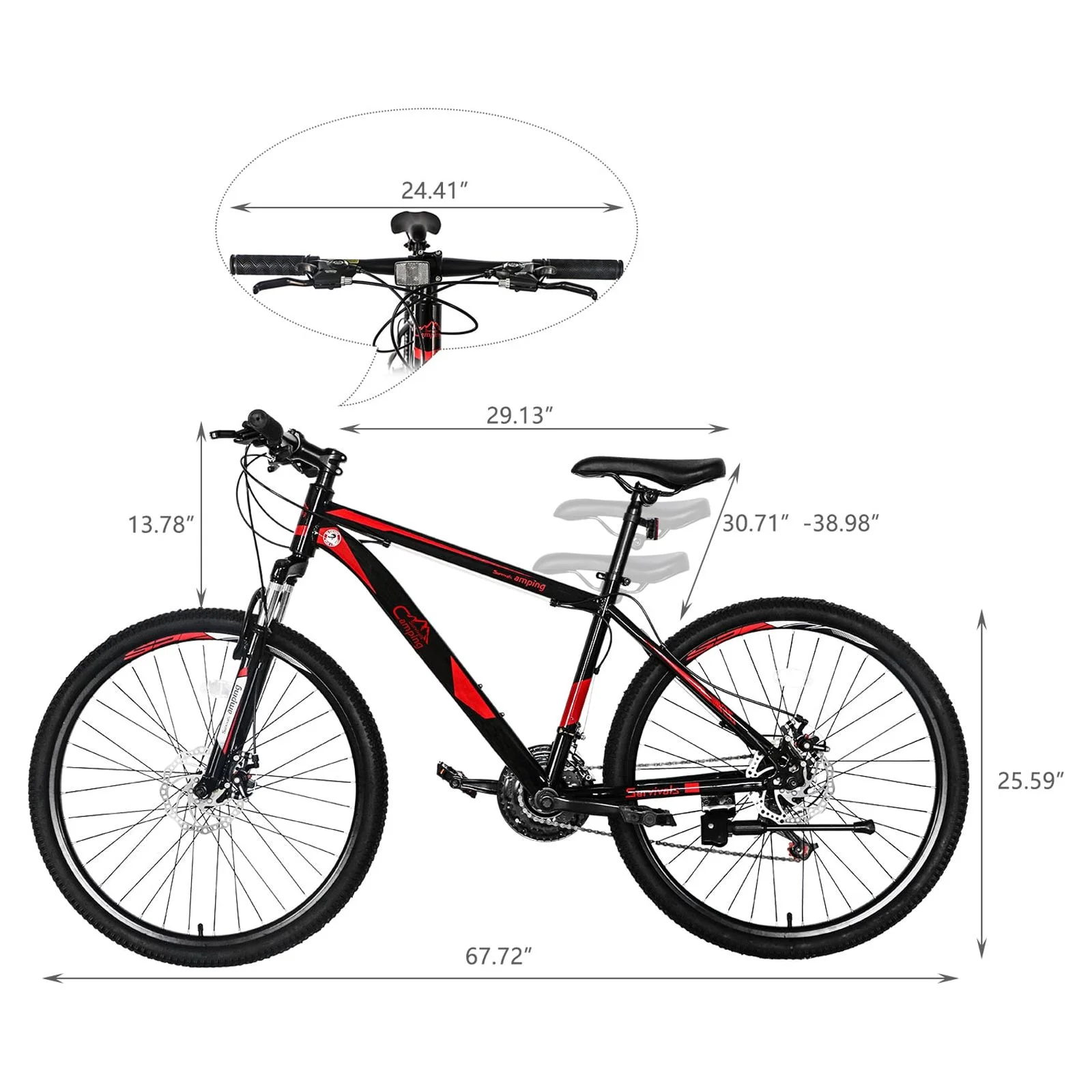 Campingsurvivals 21 Speed Mountain Bikes, with 26 inch Wheels and Dual Disc Brakes, Red/Black