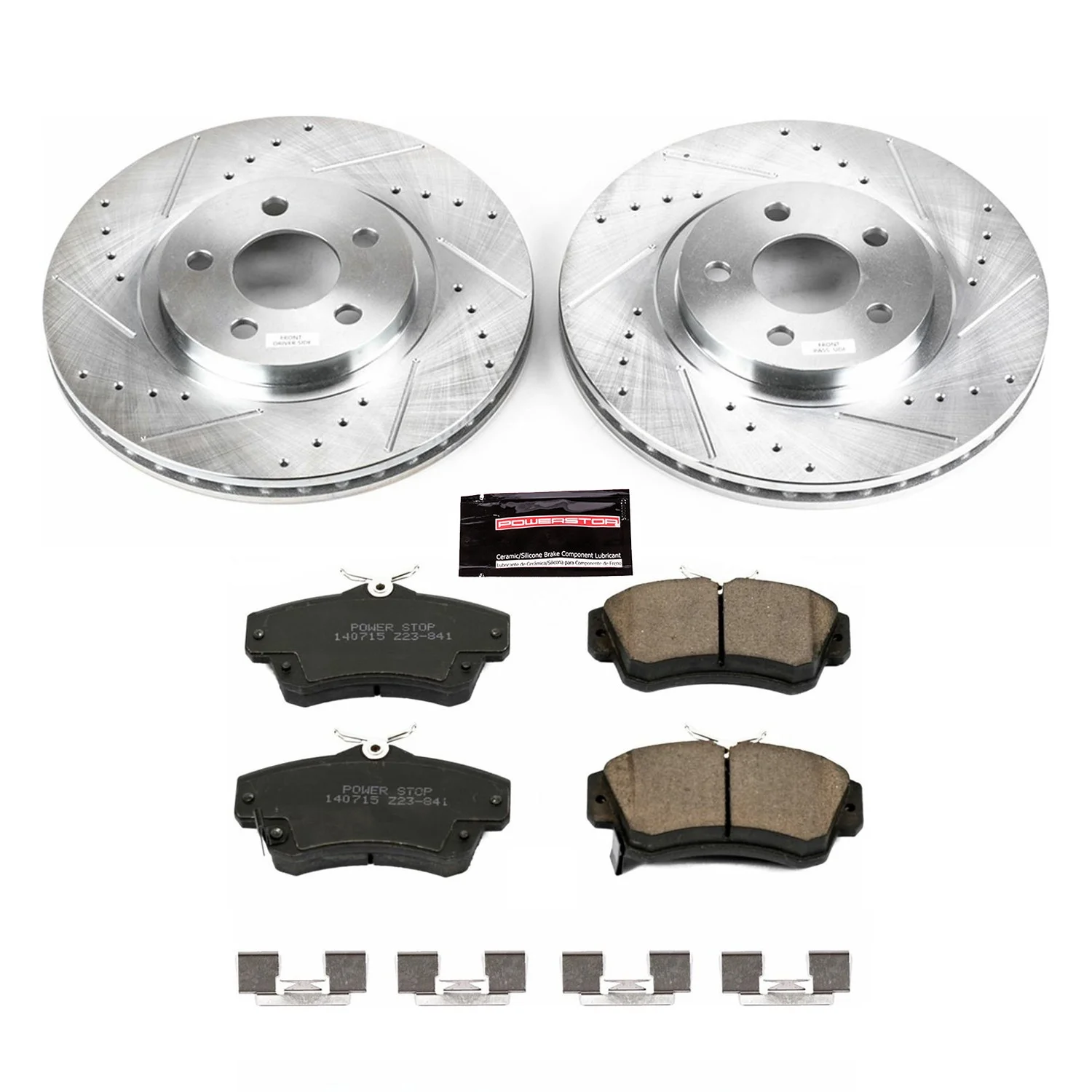 Power Stop Front Brake Kit with Drilled & Slotted Rotors and Ceramic Brake Pads K1704