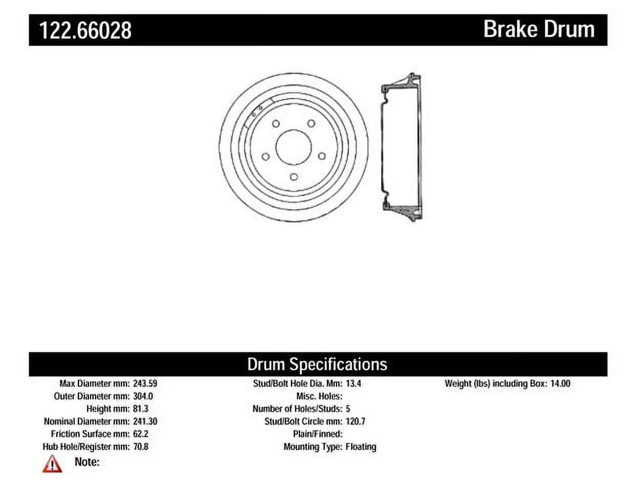 Centric Parts, Inc. 122.66028 Brake Drum Fits select: 1992-2003 CHEVROLET S TRUCK, 1992-2003 GMC SONOMA