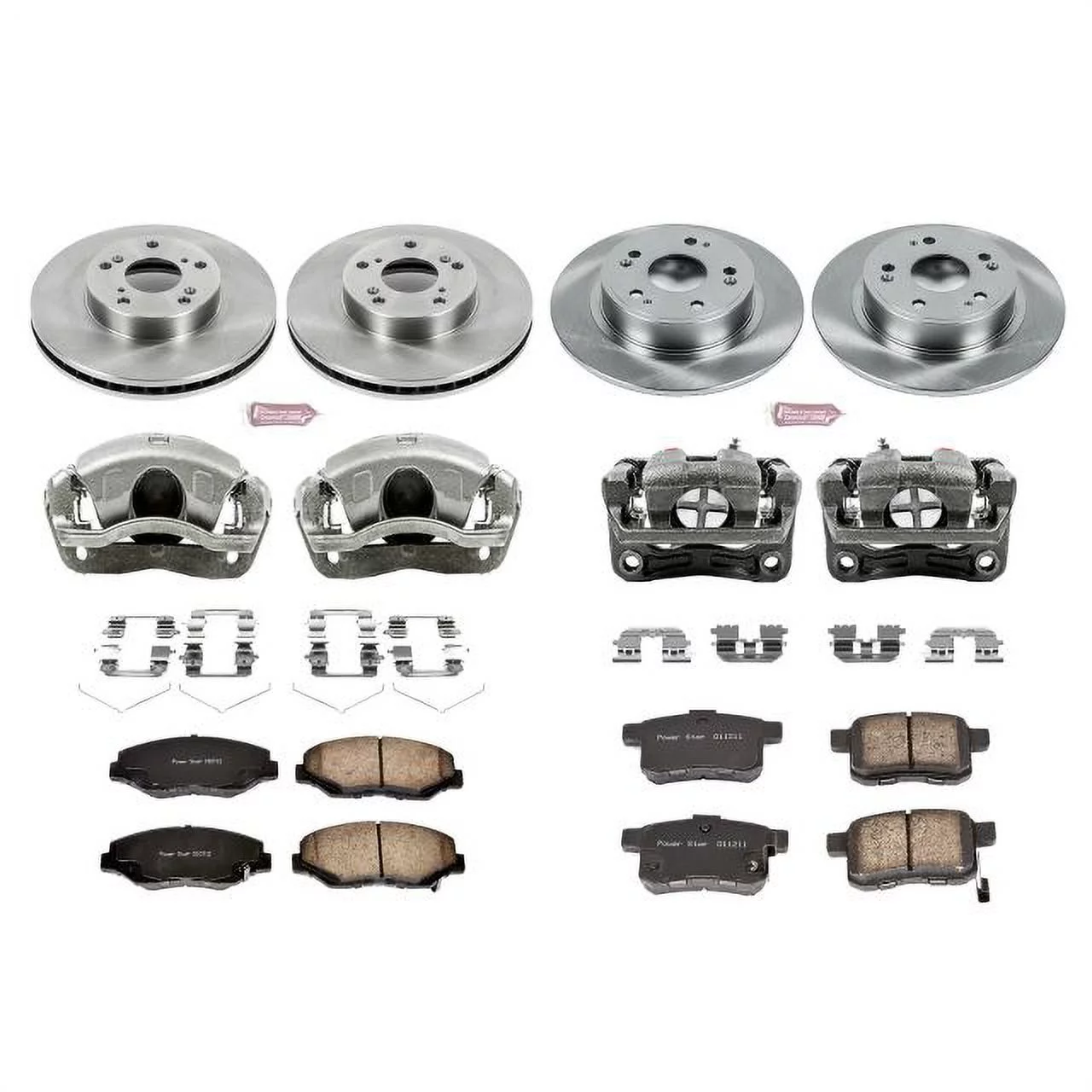 Power Stop Front and Rear Stock Replacement Brake Pad and Rotor Kit with Calipers KCOE2744 Fits 2008 Honda Accord