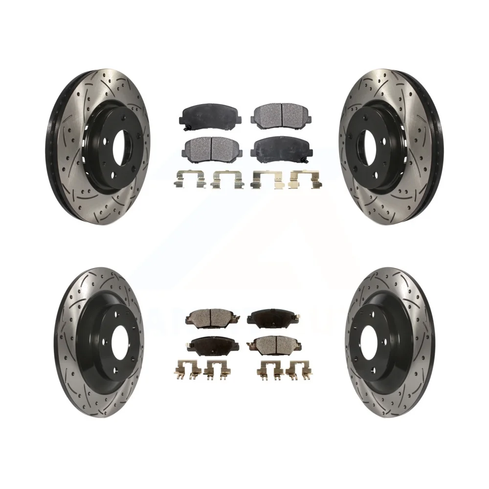 Transit Auto - Front Rear Coated Drilled Slotted Disc Brake Rotors And Ceramic Pads Kit For Mazda CX-5 KDT-100423