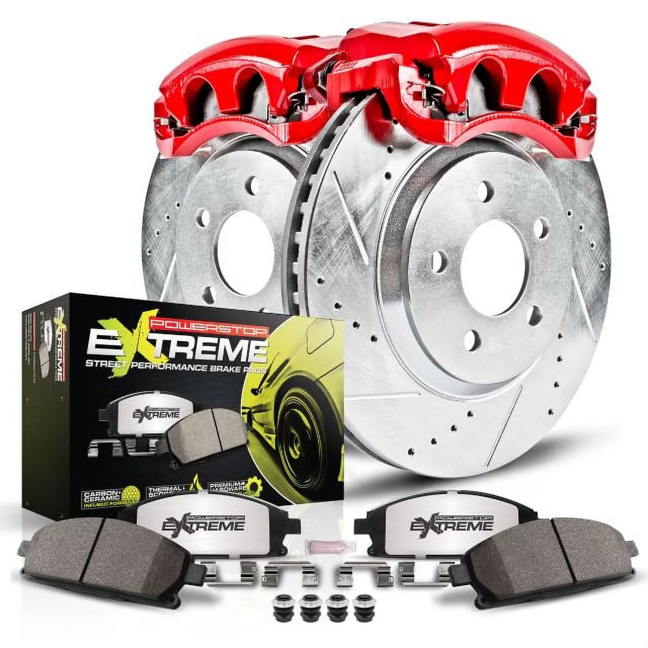 Power Stop Front Street Warrior Brake Kit with Red Powder Coated Calipers KC699-26 Fits 2000 Honda Civic