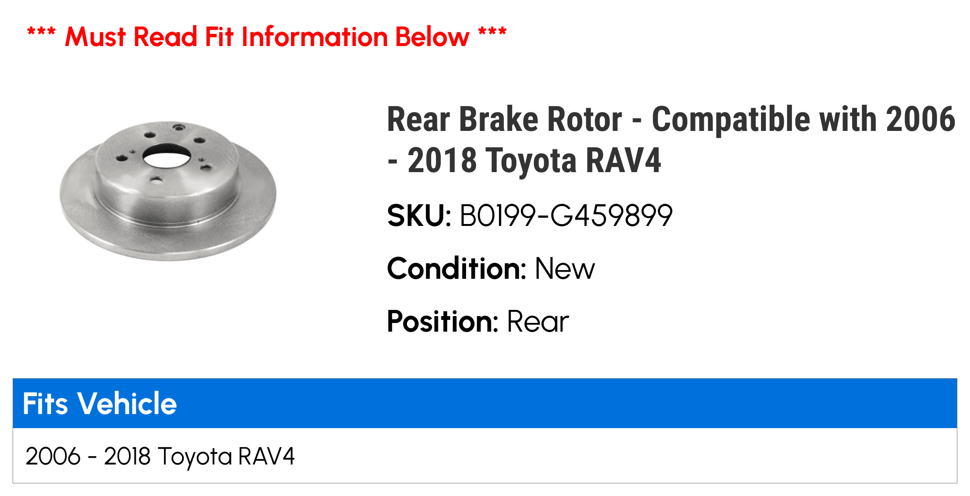 Rear Brake Rotor - Compatible with 2006 - 2018 Toyota RAV4 2007 2008 2009 2010 2011 2012 2013 2014 2015 2016 2017