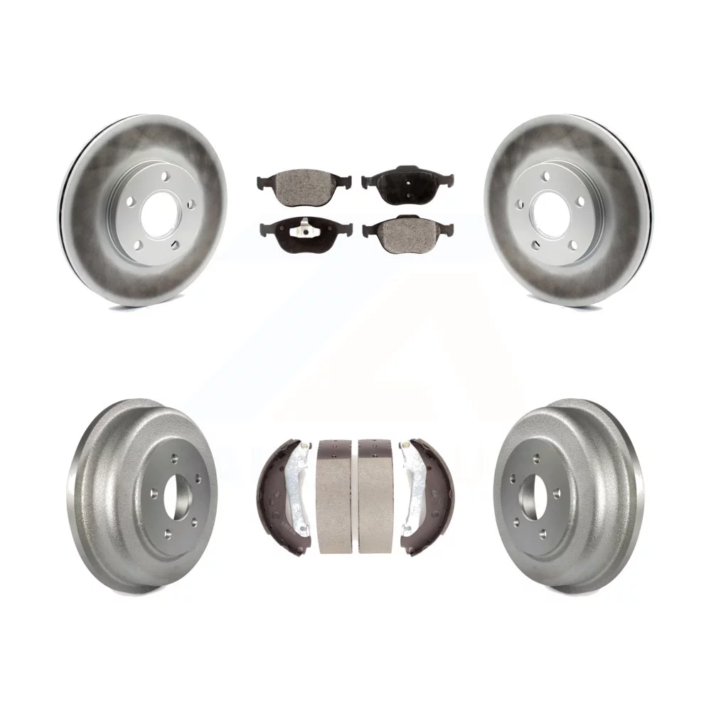 Transit Auto - Front Rear Coated Disc Brake Rotors Ceramic Pads And Drum Kit For 2010-2013 Ford Connect KGT-102517