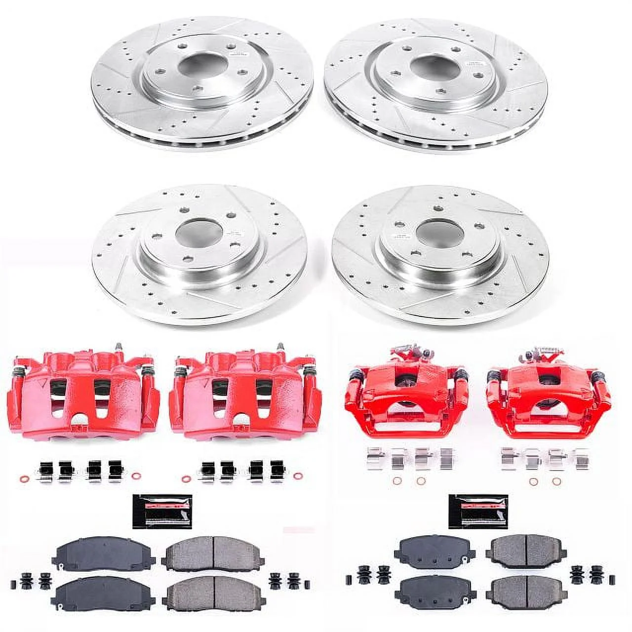 Power Stop Front and Rear Z23 Evolution Brake Pad and Rotor Kit with Red Powder Coated Calipers KC5960