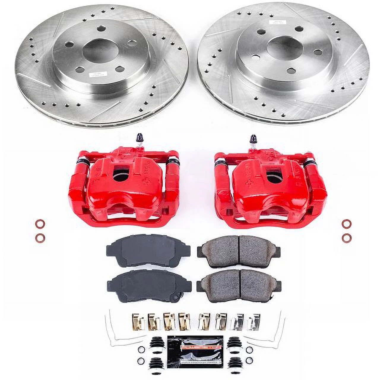 Power Stop Front Z23 Evolution Brake Pad and Rotor Kit with Red Powder Coated Calipers KC3163 Fits 2002 Toyota RAV4