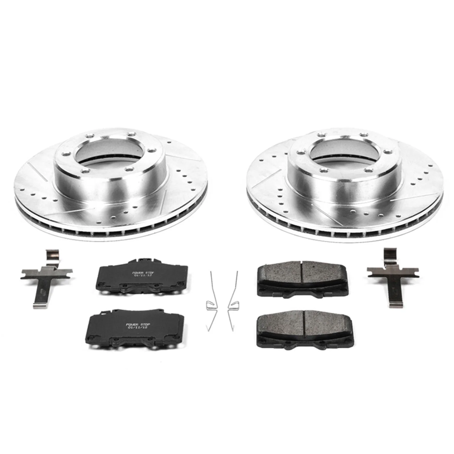 Power Stop Front Brake Kit with Drilled & Slotted Rotors and Ceramic Brake Pads K1150