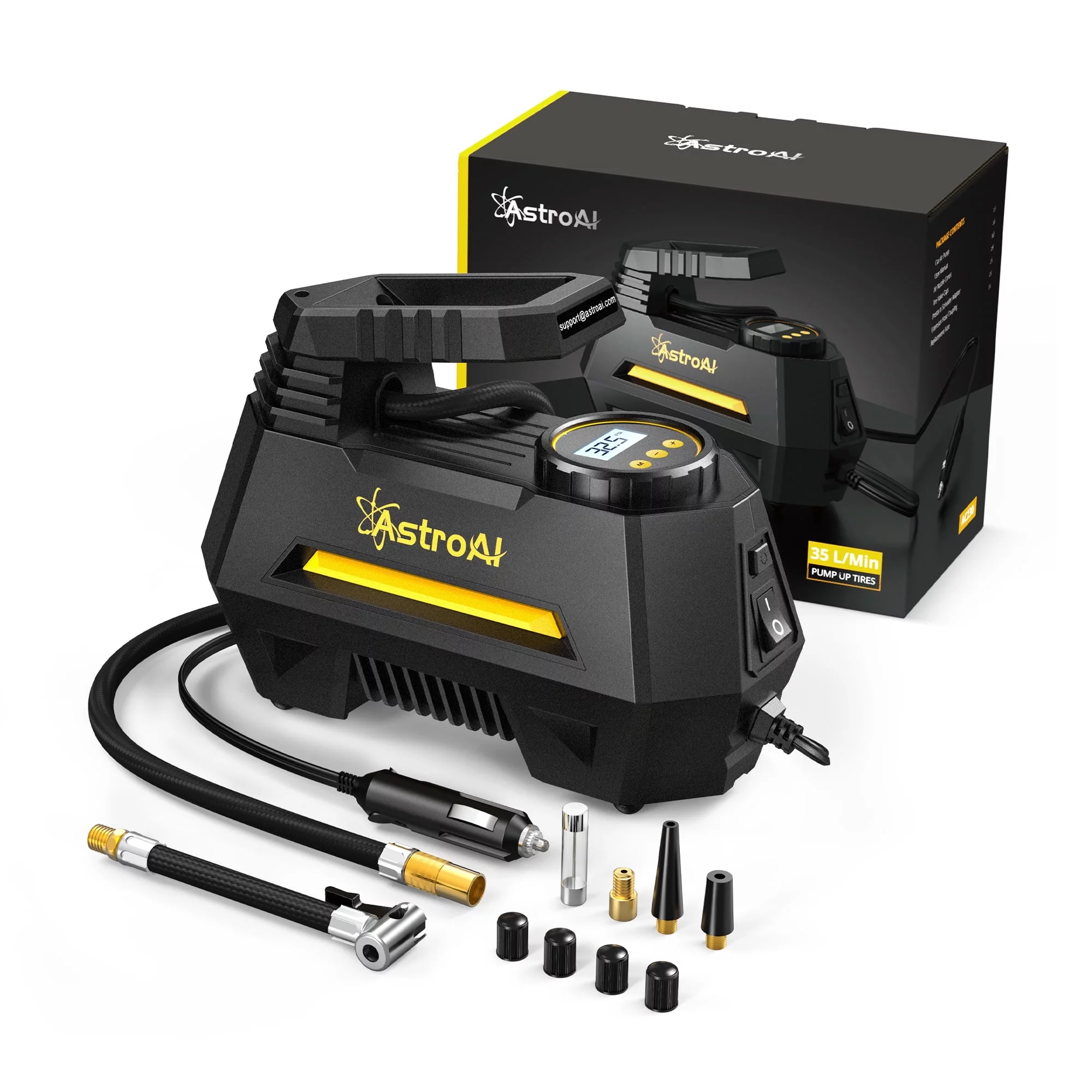 Car Tire Inflator 100 PSI, Electric Tire Compressor, Inflatables Air Car Pump, Yellow