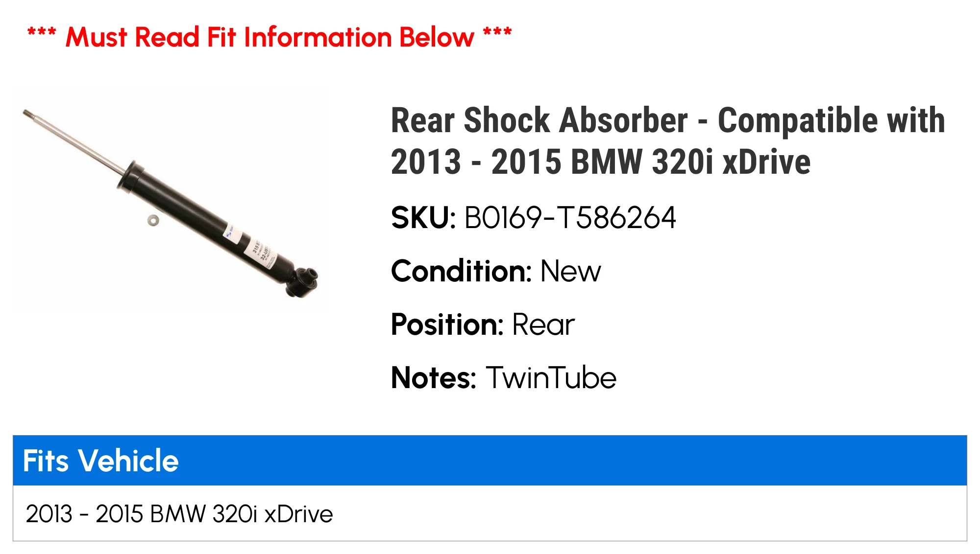 Rear Shock Absorber - Compatible with 2013 - 2015 BMW 320i xDrive 2014