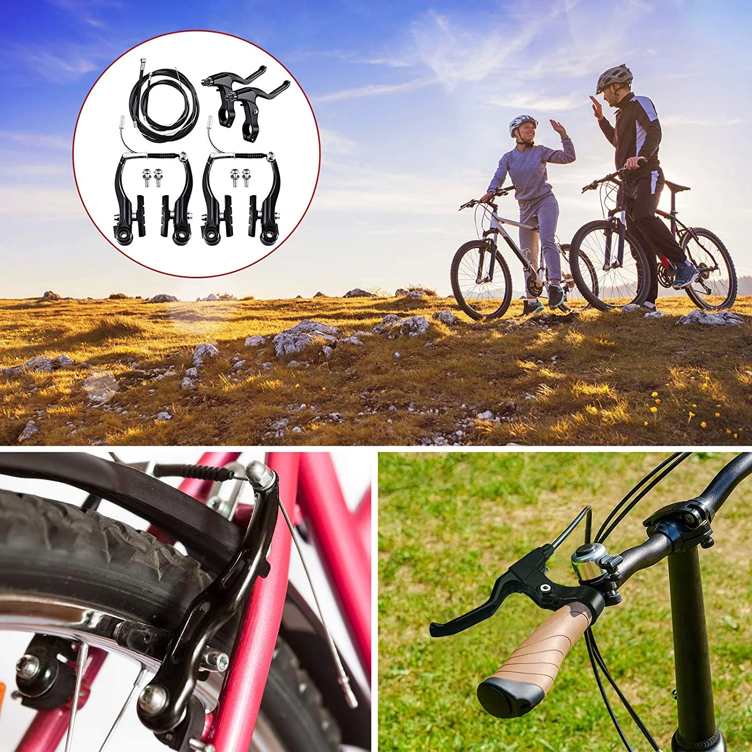 Universial Bike Brake Set Front Rear MTB Brake BMX Bike + Cables Lever Kit Callipers Levers Cables