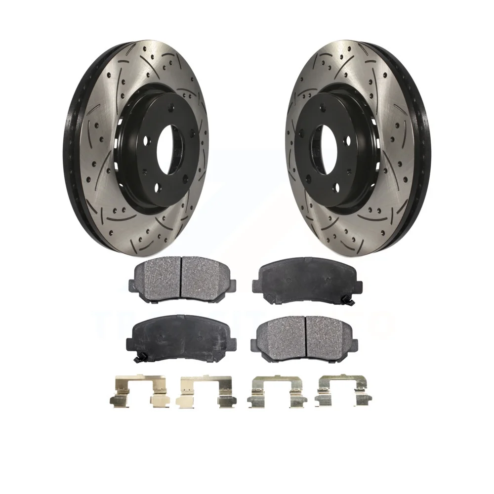 Transit Auto - Front Coated Drilled Slotted Disc Brake Rotors And Semi-Metallic Pads Kit For Mazda CX-5 KDF-100185
