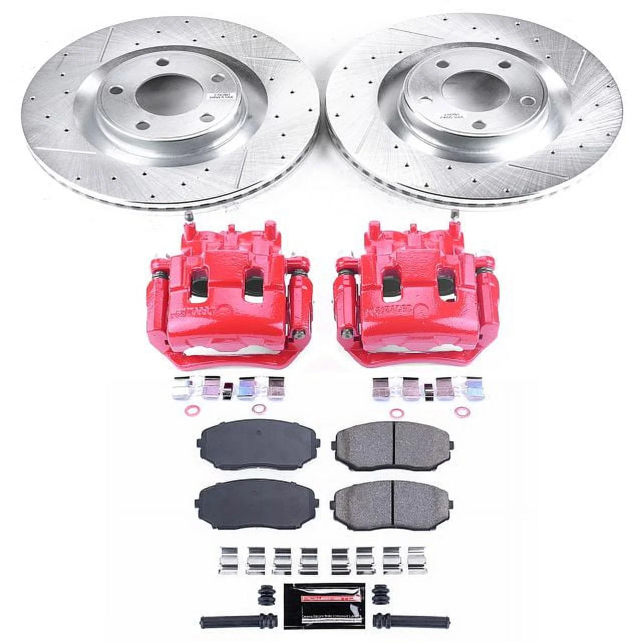 Power Stop Front Z23 Evolution Brake Pad and Rotor Kit with Red Powder Coated Calipers KC3057