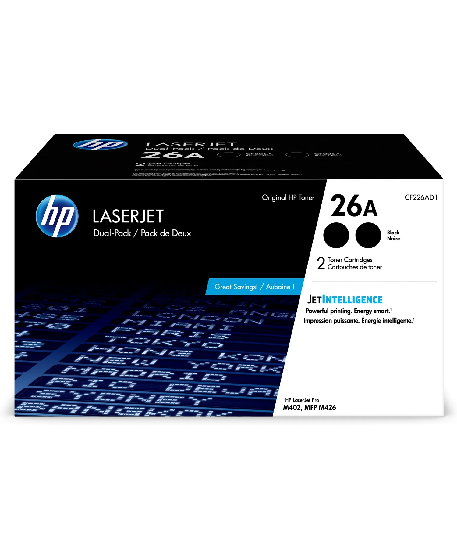 HP 26A 2-pack Black Original LaserJet Toner Cartridges, 3,100 pages, CF226AD1