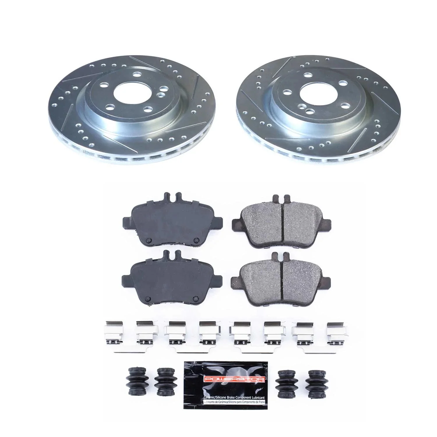 Power Stop Rear Ceramic Brake Pad and Drilled & Slotted Rotor Kit K7378