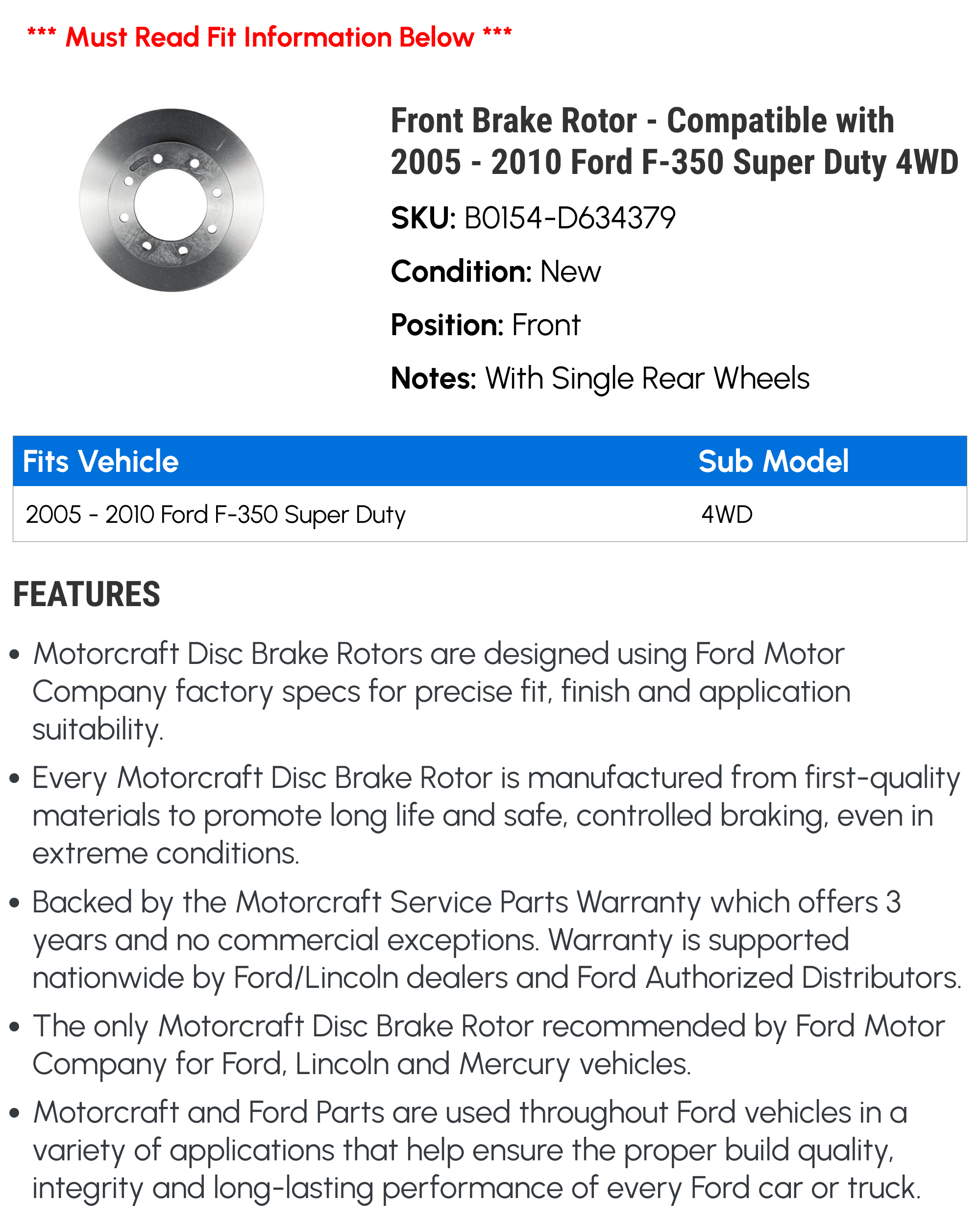 Front Brake Rotor - Compatible with 2005 - 2010 Ford F-350 Super Duty 4WD 2006 2007 2008 2009