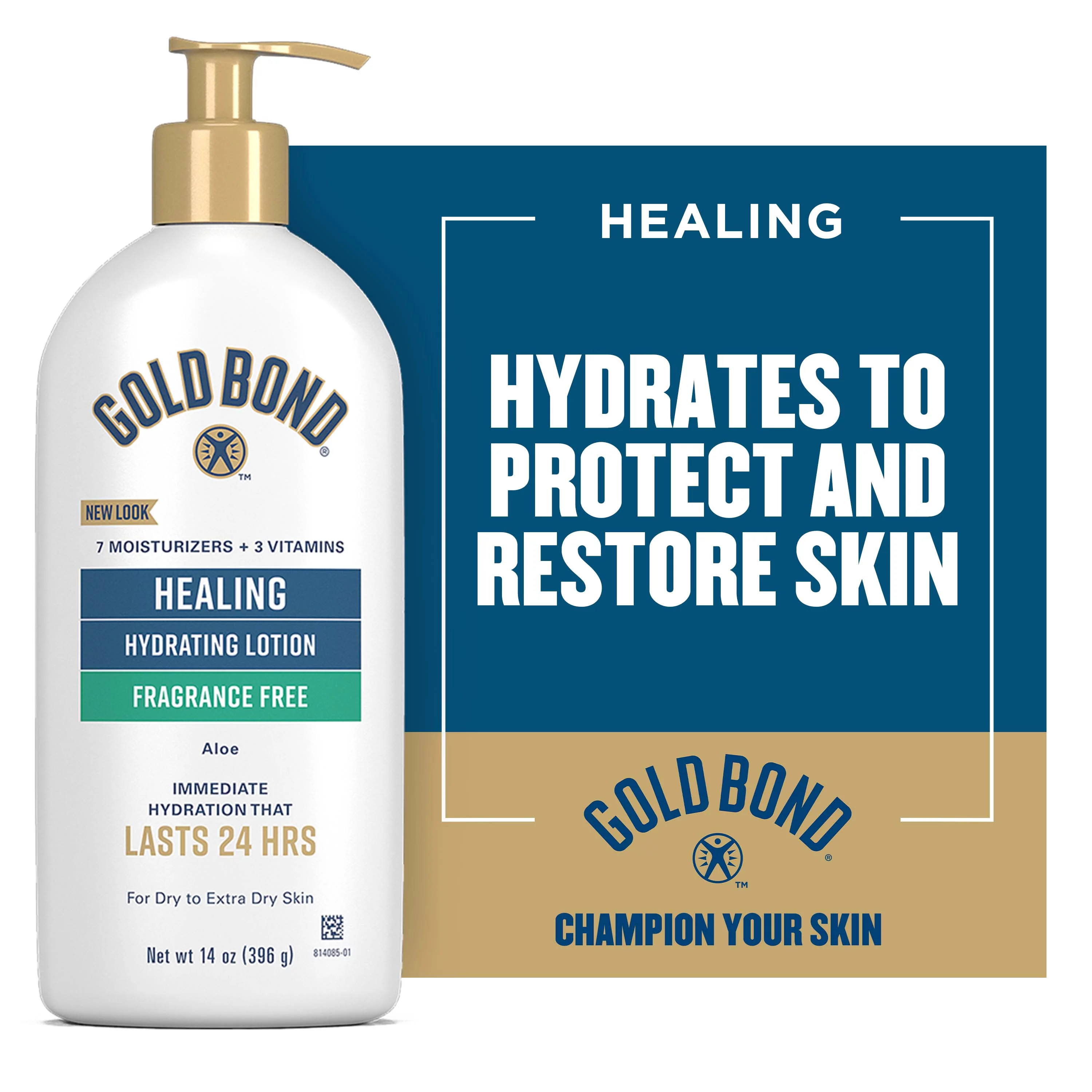 Gold Bond Healing Hydrating Fragrance Free Hand and Body Lotion & Cream for Dry Skin 14oz