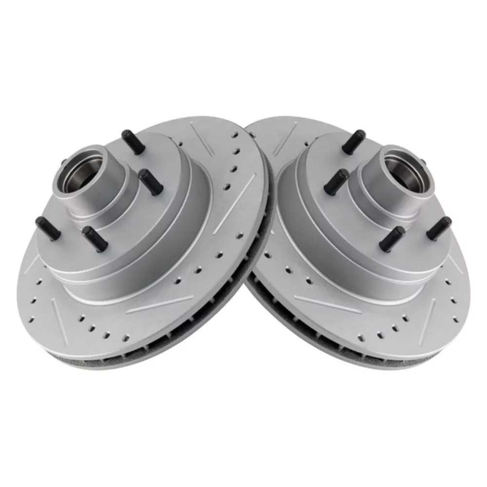 Teledu Front Performance Drilled Slotted & Coated Disc Brake Rotor Pair for GM