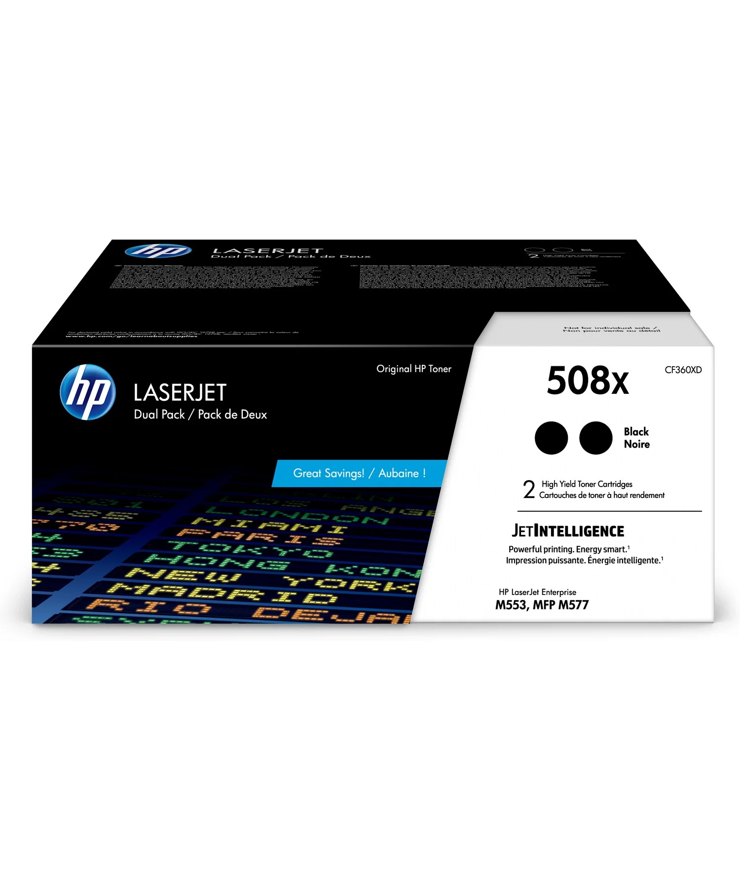 HP 508X 2-pack High Yield Black Original LaserJet Toner Cartridges, ~12,500
