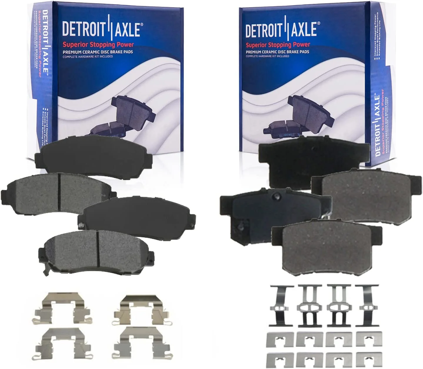 Detroit Axle - Front & Rear Ceramic Brake Pads w/Hardware Replacement for 2003-2007 Honda Accord 2.4L