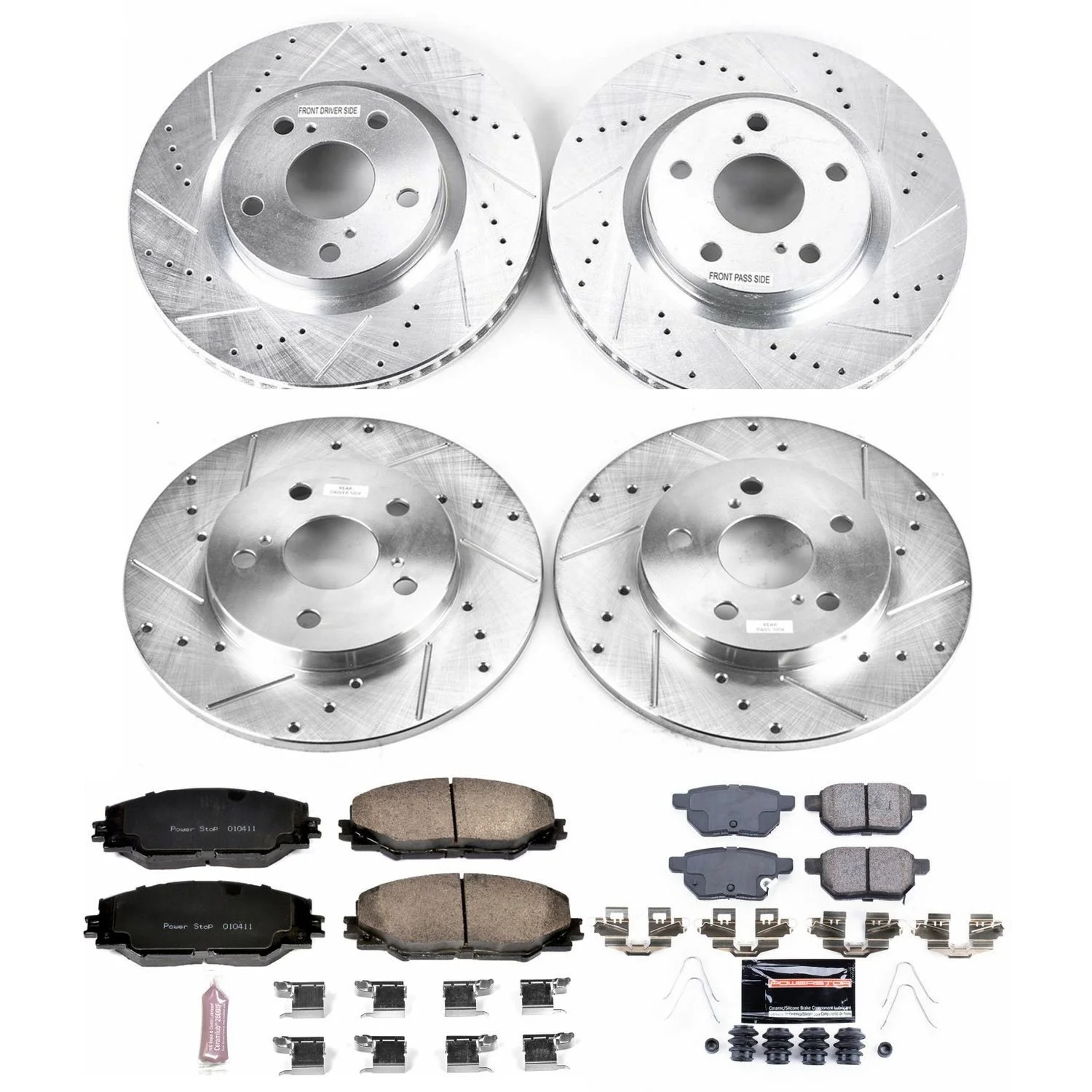 Power Stop Front and Rear Ceramic Brake Pad and Drilled and Slotted Rotor Kit K7631 Fits 2017 Toyota Corolla iM
