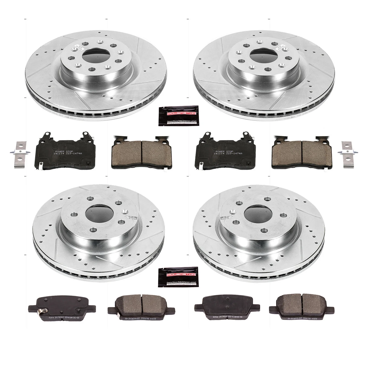 Power Stop Front and Rear Ceramic Brake Pad and Drilled & Slotted Rotor Kit K7292 Fits 2017 Cadillac CT6