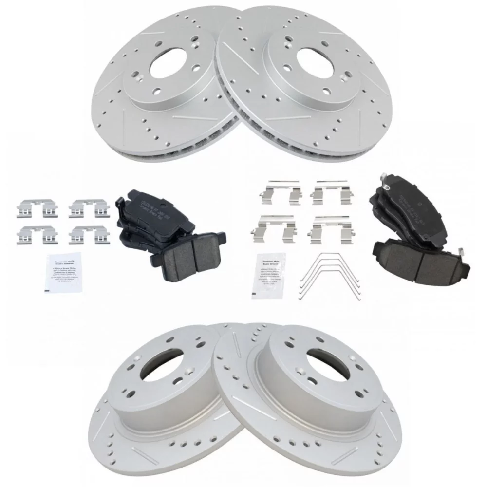 Front Rear Ceramic Disc Brake Pad Performance Drilled Slotted Zinc Coated