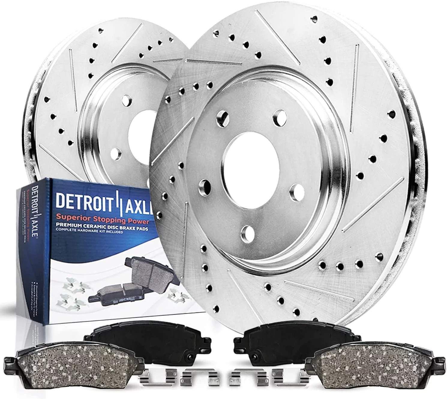 Detroit Axle - Front Drilled & Slotted Brake Rotors Ceramic Brake Pads Replacement for 2007-2017 Jeep Wrangler