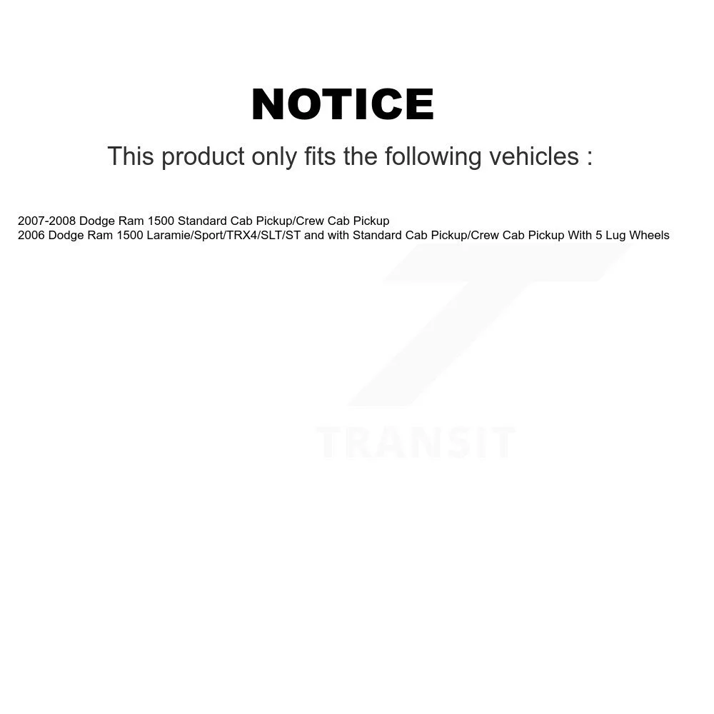 Transit Auto Front Disc Brake Caliper Rotors And Semi-Metallic Pads Kit For Dodge Ram 1500 KC8-100257S