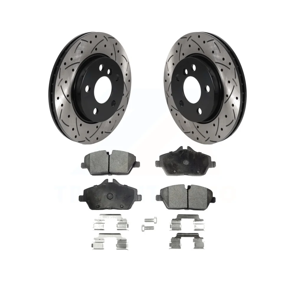 Transit Auto - Front Coated Drilled Slotted Disc Brake Rotors And Ceramic Pads Kit For Mini Cooper KDT-100806