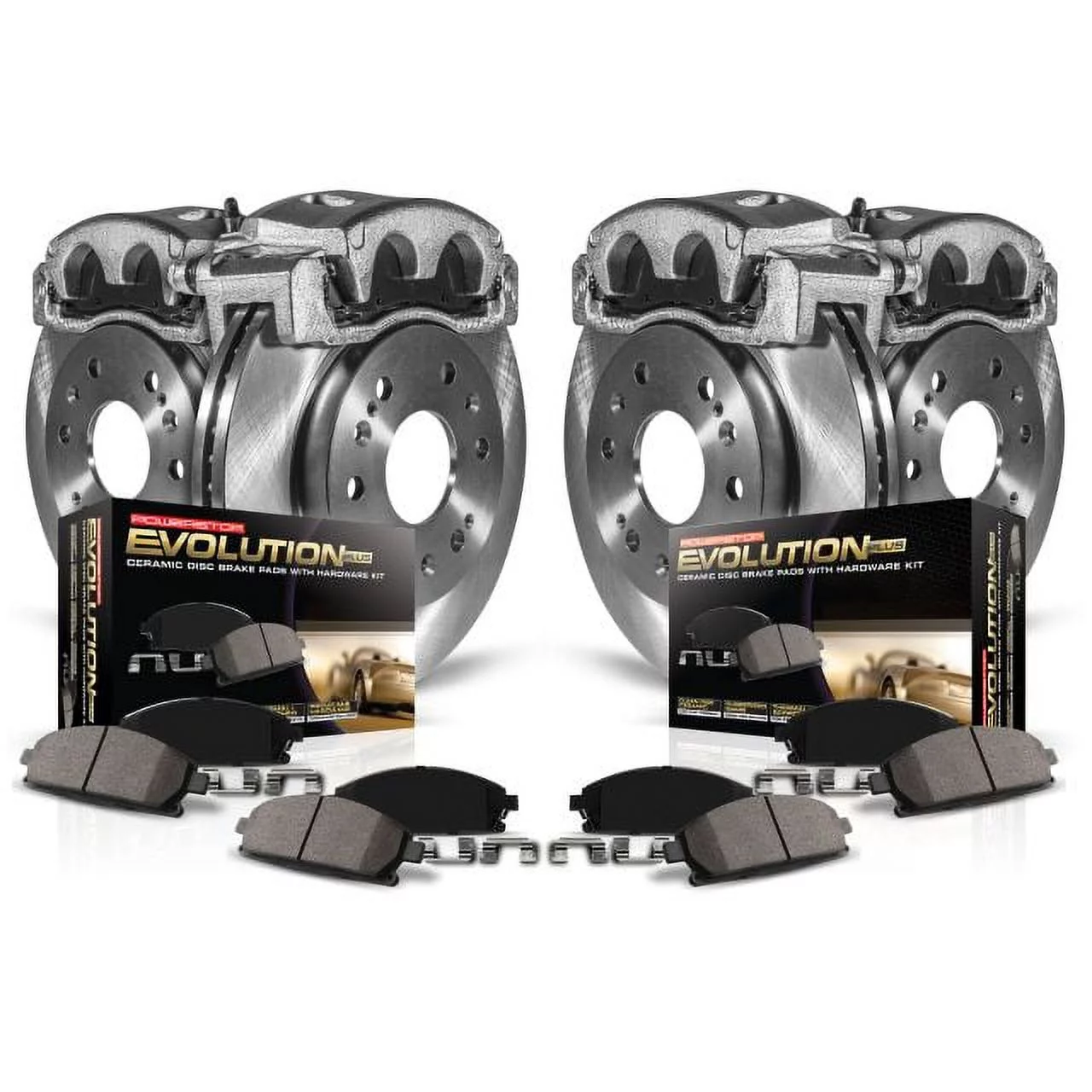 Power Stop Front and Rear Stock Replacement Brake Pad and Rotor Kit with Calipers KCOE2744 Fits 2008 Honda Accord