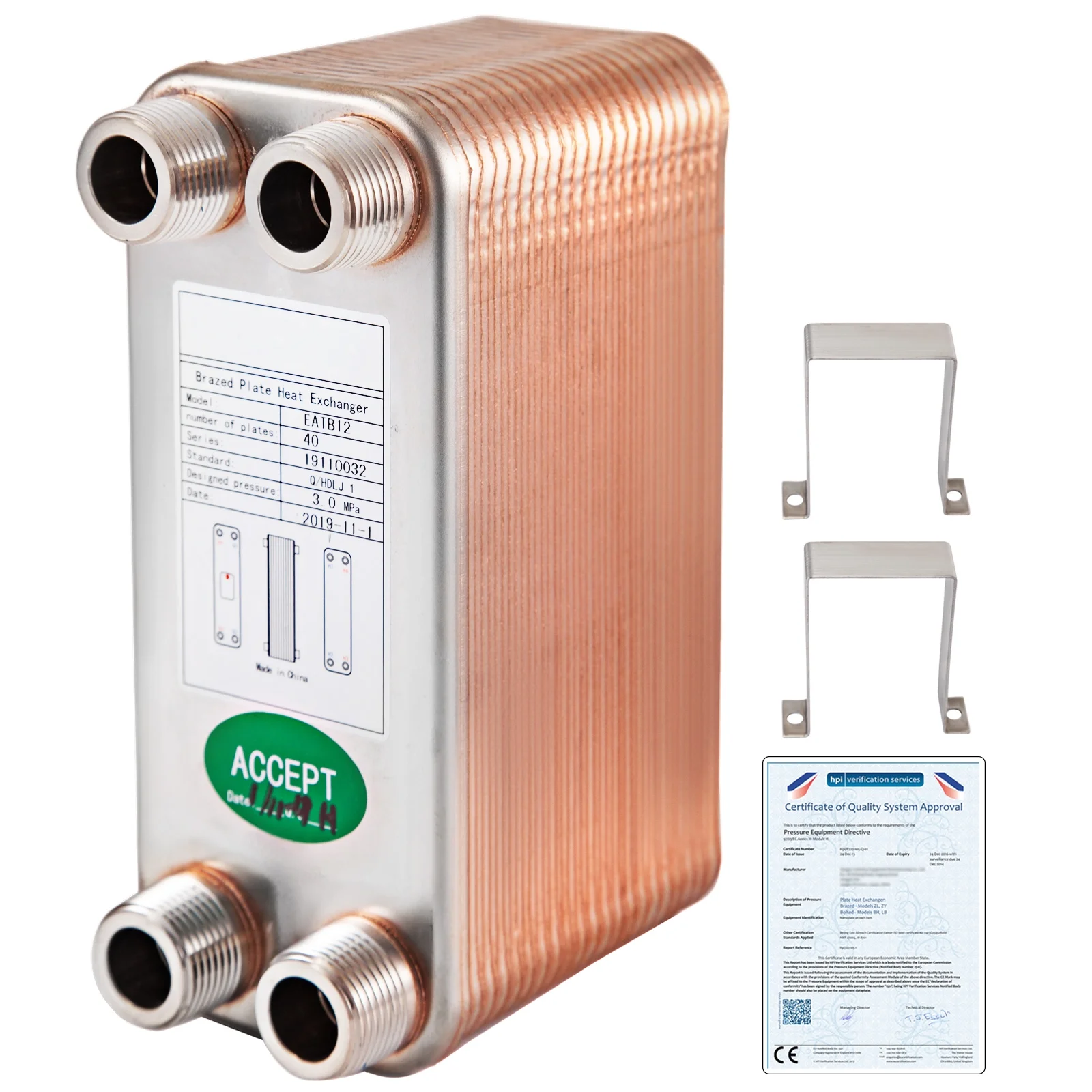 VEVOR Heat Exchanger 40 Plates Brazed Plate Heat Exchanger 316L 3/4