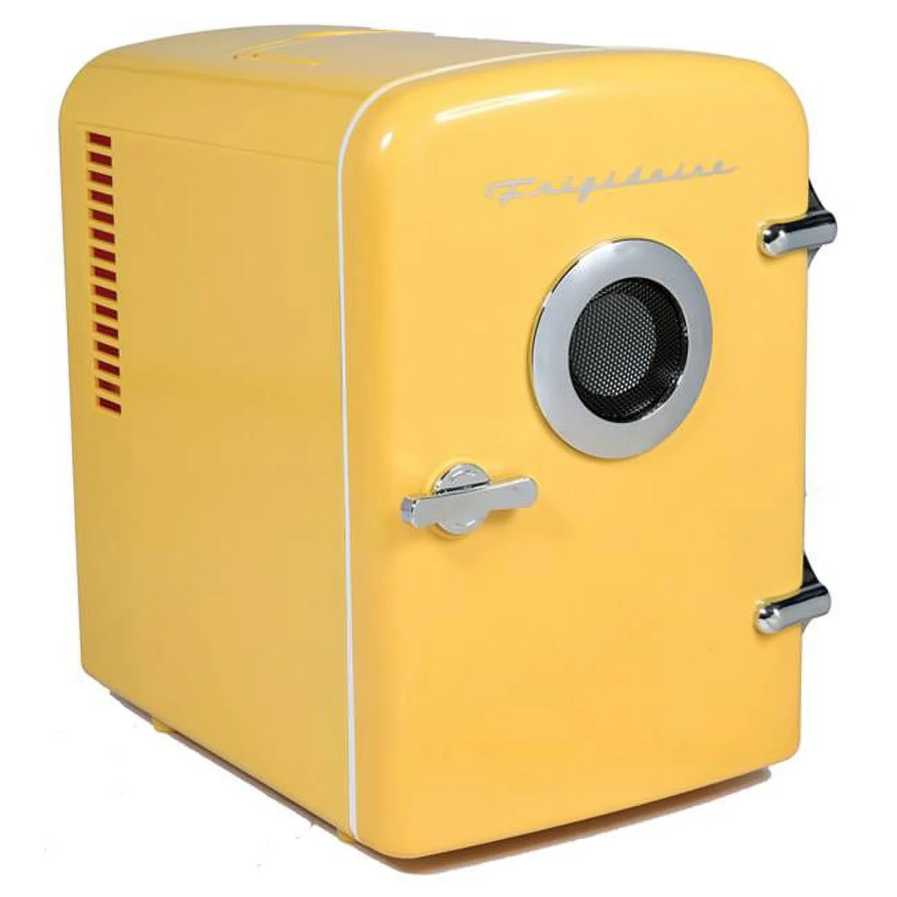 EFMIS151-YELLOW-CP4 4 Litre POR 6-Can Retro Portable 12V Beverage Refrigerator with Bluetooth Speaker, Yellow