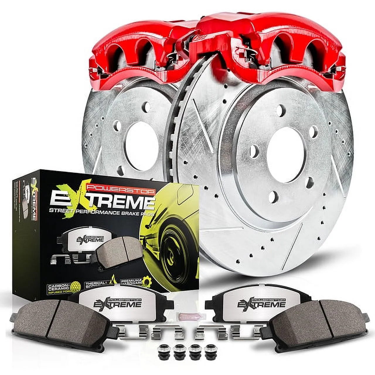 Power Stop Front Street Warrior Brake Kit with Red Powder Coated Calipers KC582-26