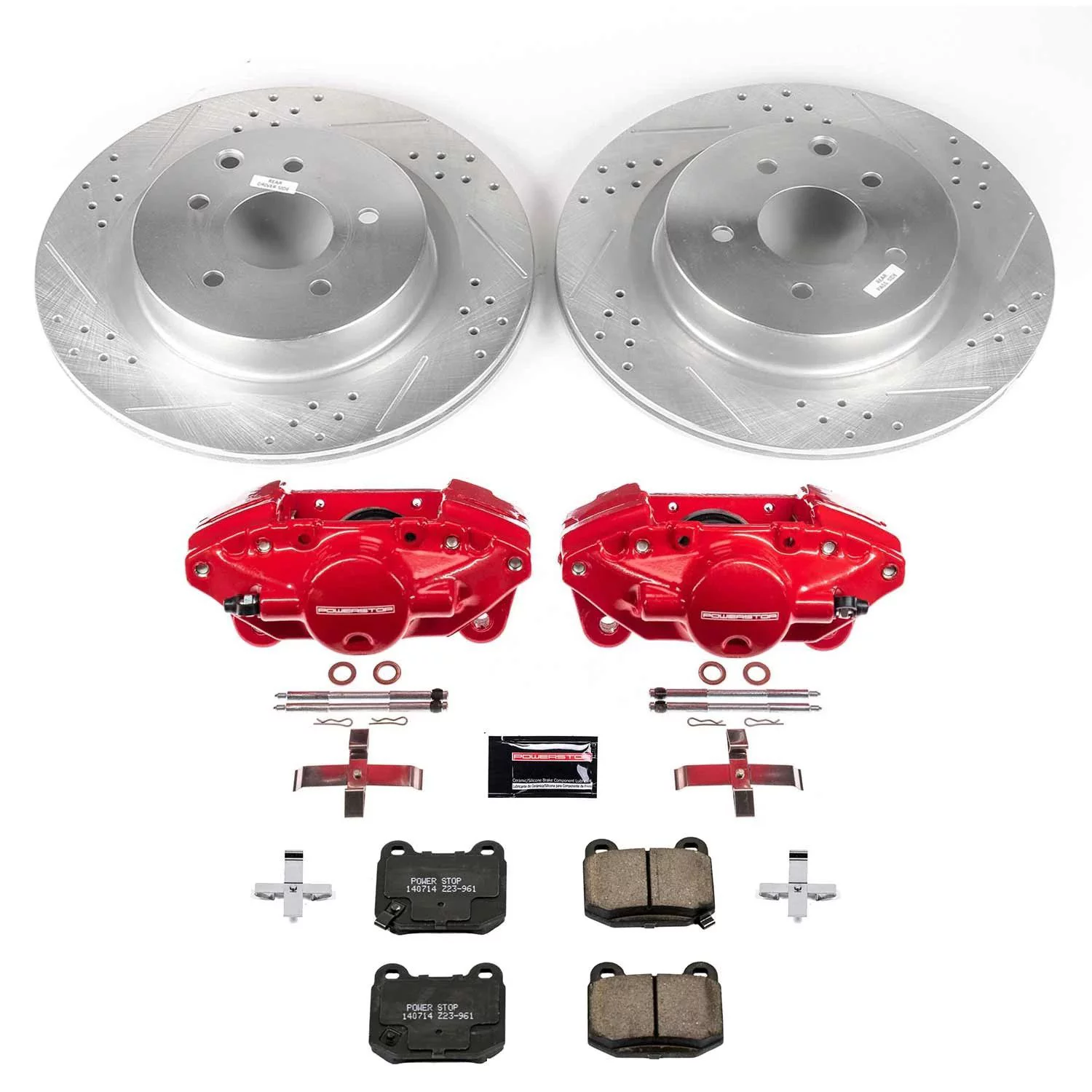 Power Stop Rear Z23 Evolution Brake Pad and Rotor Kit with Red Powder Coated Calipers KC5303