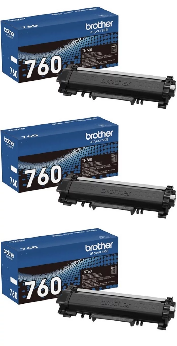 Brother Genuine TN760 3-Pack High Yield Black Toner Cartridge with approximately 3,000 Page