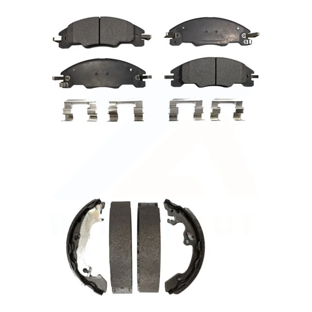 Transit Auto - Front Rear Semi-Metallic Brake Pads And Drum Shoes Kit For 2008-2011 Ford Focus KFN-100028