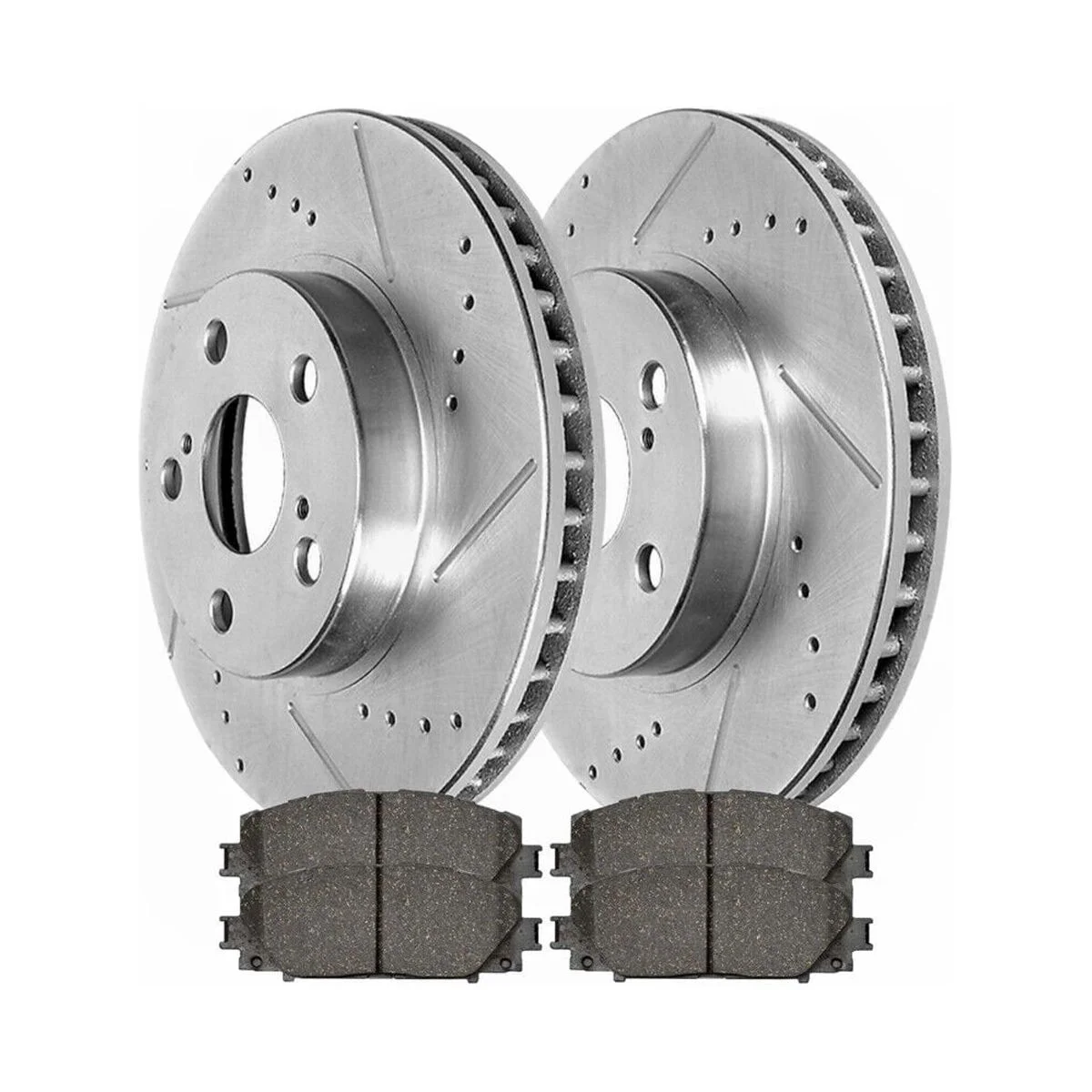Teledu Front Drilled Slotted Brake Rotors Silver Ceramic Pads 3pc Set For CT200h Prius