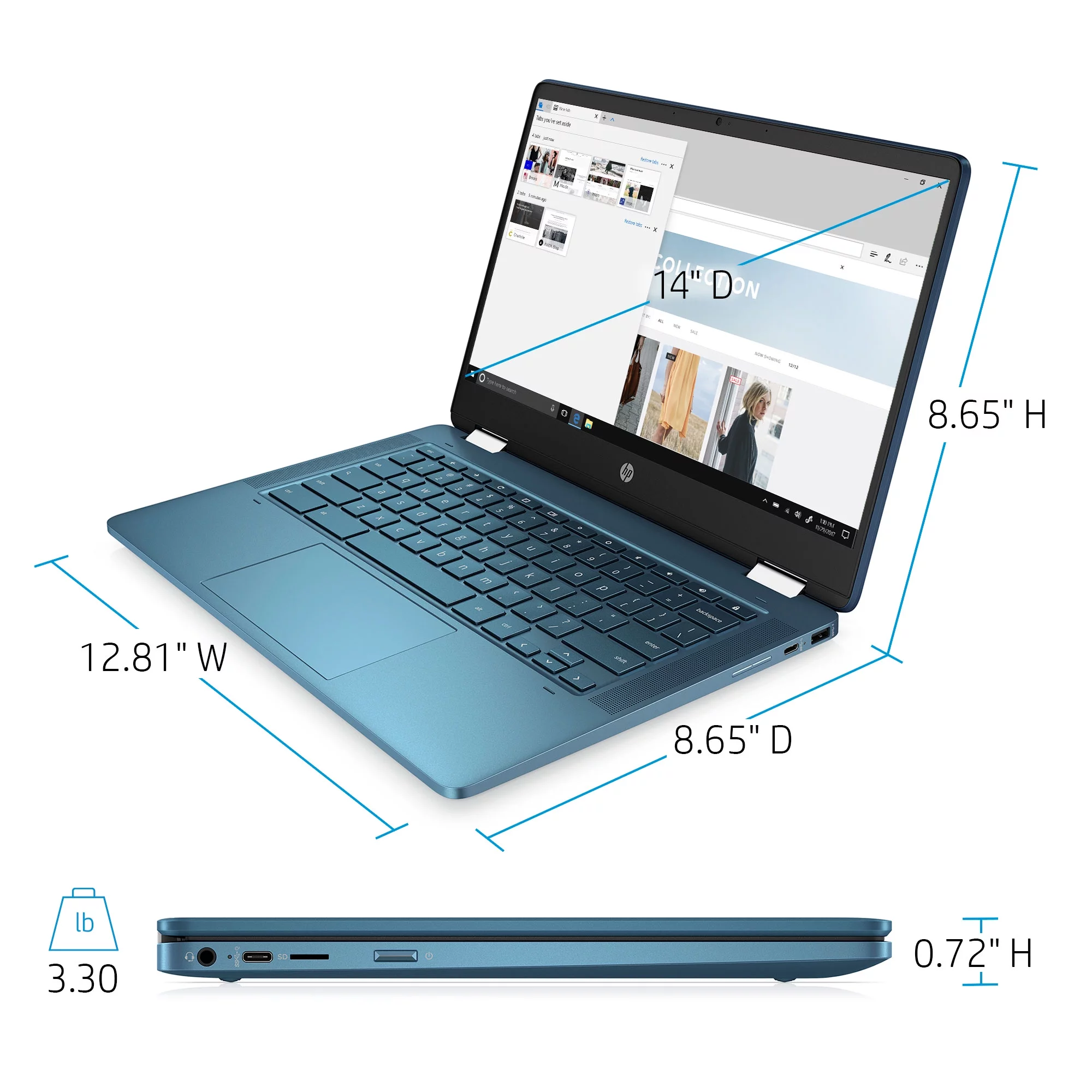 HP X360 14” Celeron 2-in-1 Touch 4GB/64GB Chromebook-Teal, Intel Celeron N4000, 4GB RAM, 64 GB eMMC, Teal, 14a-ca0030wm