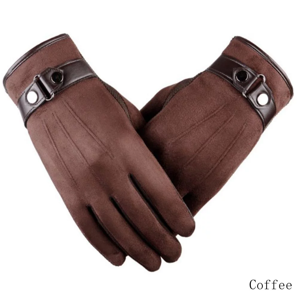 New Winter Warm Gifts Arm Warmer Men Accessories Touch Screen Full Finger Mittens Leather Gloves COFFEE