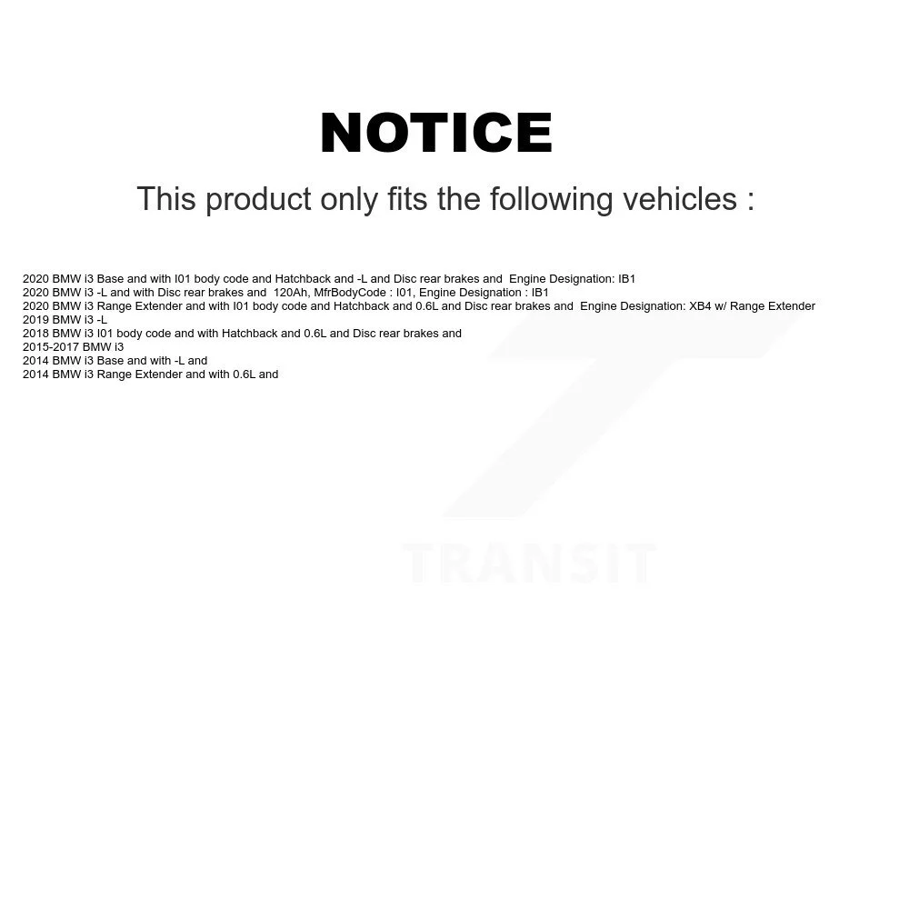 Transit Auto - Rear Ceramic Disc Brake Pads And Wear Sensors Kit For BMW i3 KTW-101179
