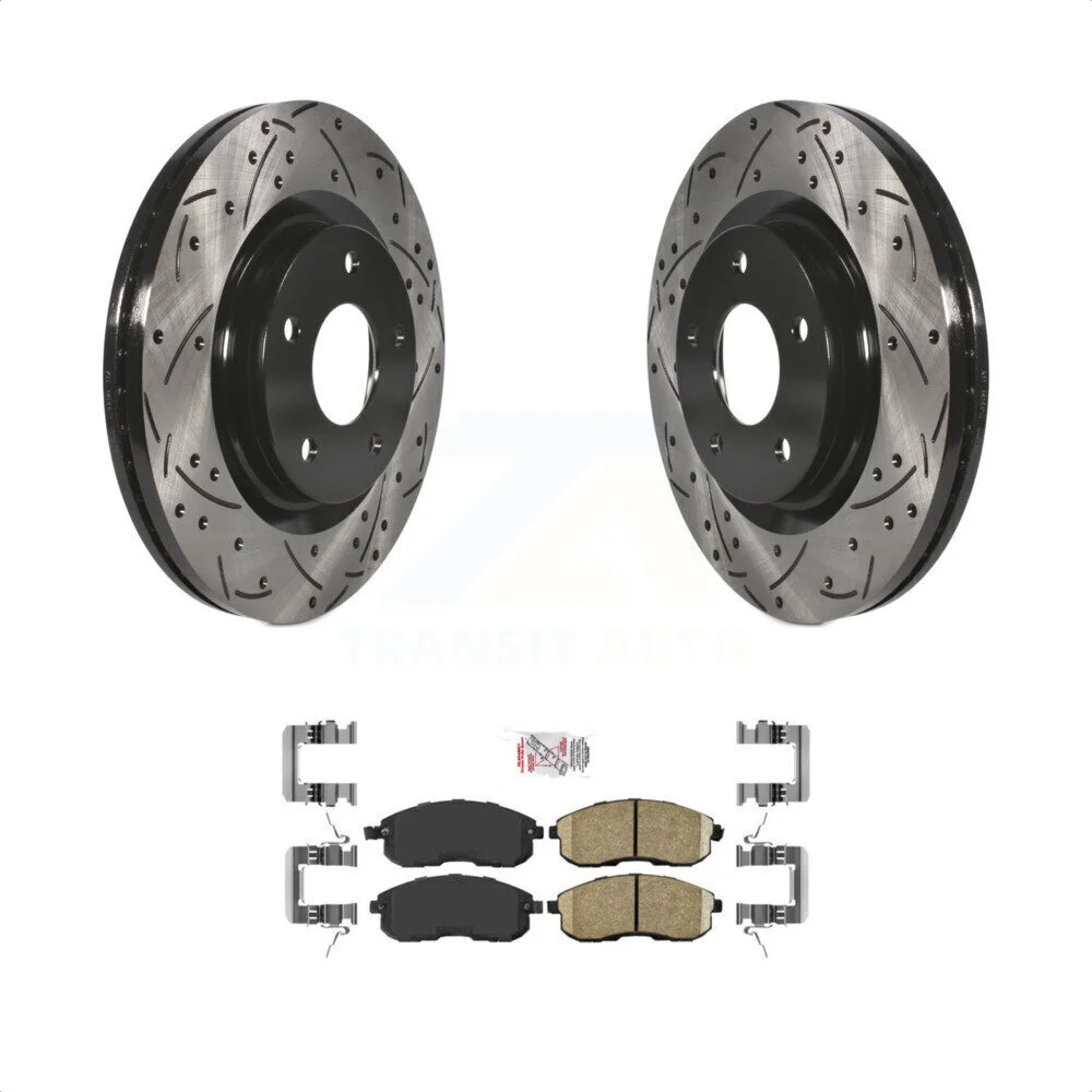 Transit Auto - Front Coated Drilled Slotted Disc Brake Rotors And Ceramic Pads Kit For Nissan Juke KDA-100113