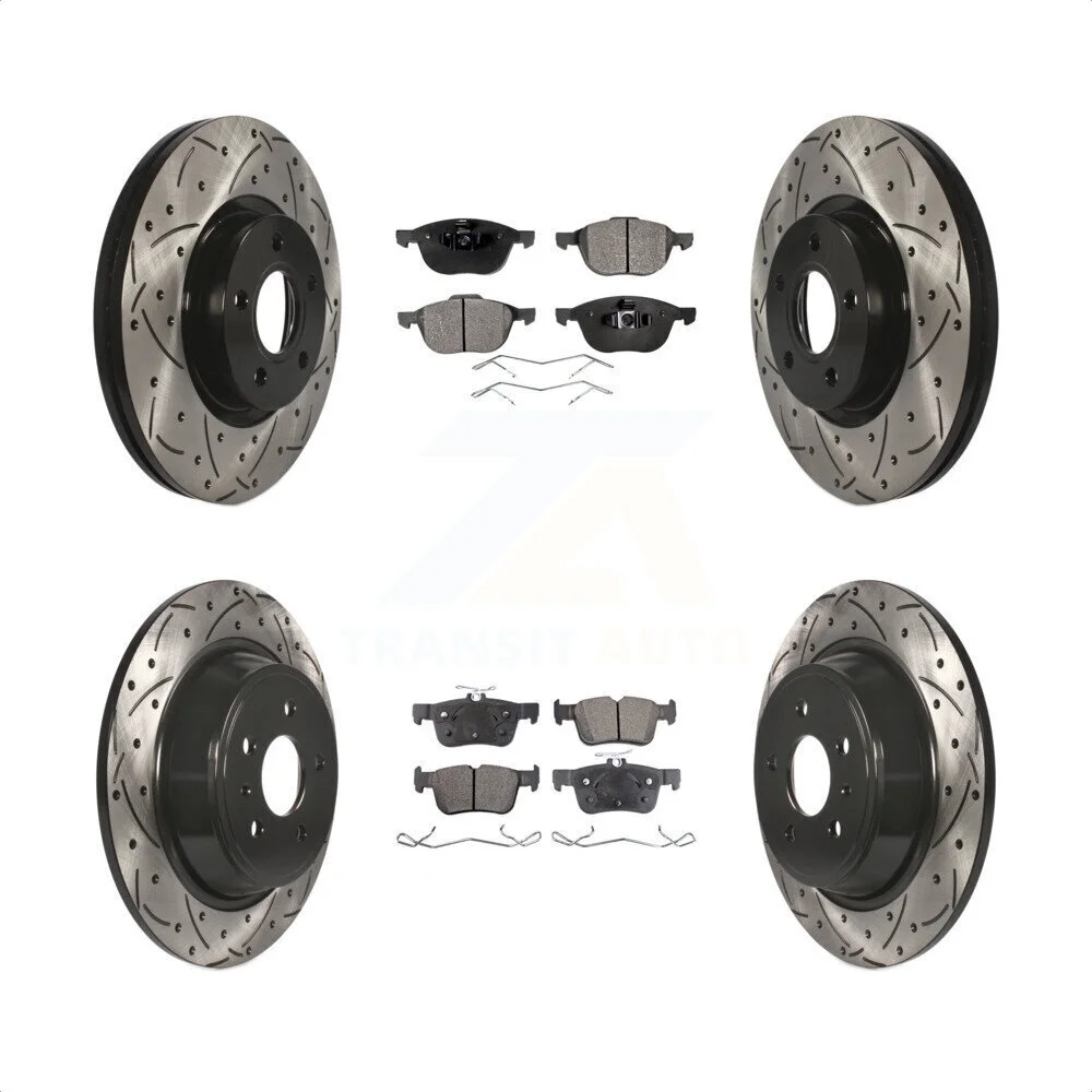 Transit Auto - Front Rear Coated Drilled Slotted Disc Brake Rotors And Ceramic Pads Kit For Ford Escape KDT-100339