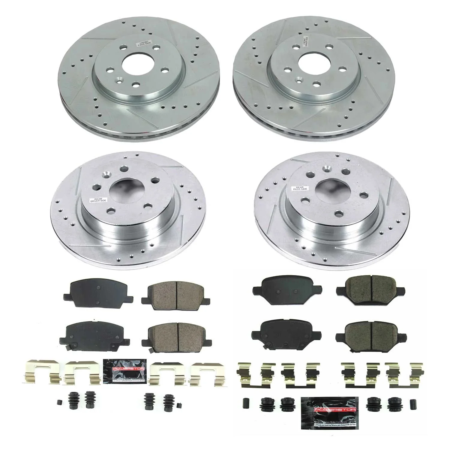 Power Stop Front and Rear Ceramic Brake Pad and Drilled & Slotted Rotor Kit K8505