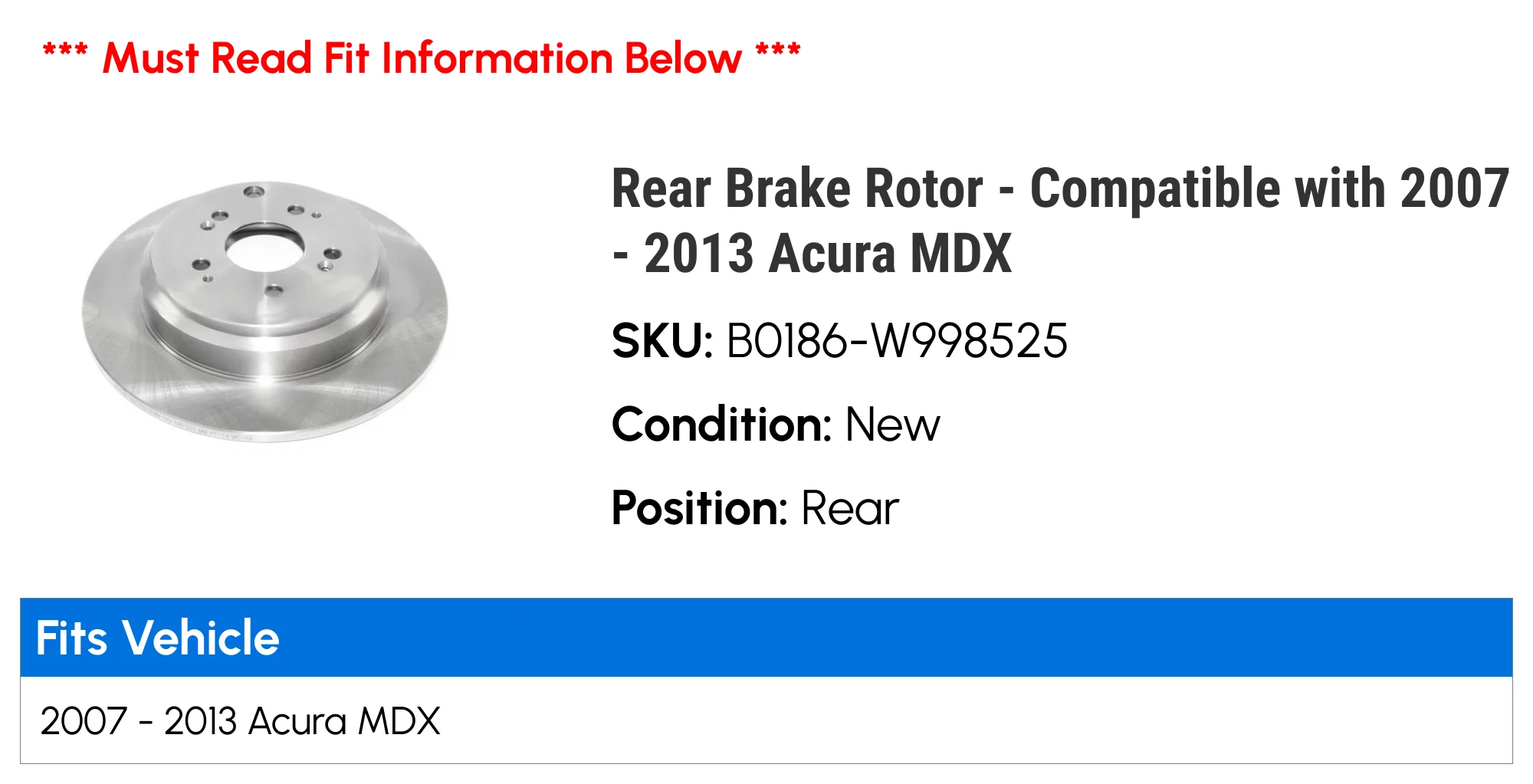 Rear Brake Rotor - Compatible with 2007 - 2013 Acura MDX 2008 2009 2010 2011 2012
